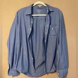 Save Khaki United Denim Blue Chambray Oversized Boyfriend Button Down S C8